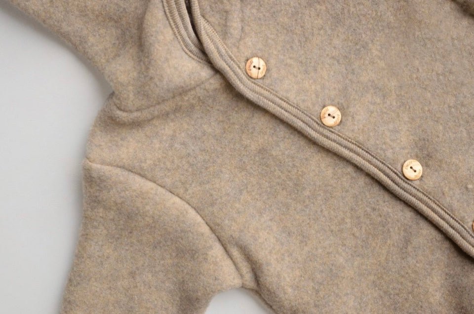 Engel Wool Fleece Hooded Jacket with Wooden Buttons - Walnut Melange