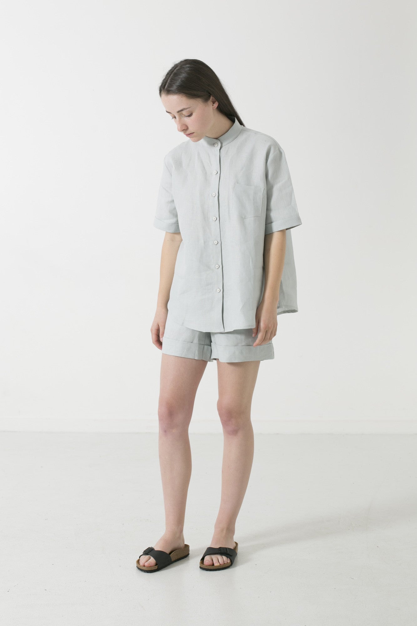 Hemp Linen Mandarin Short Sleeve Shirt - Ensemble Studios