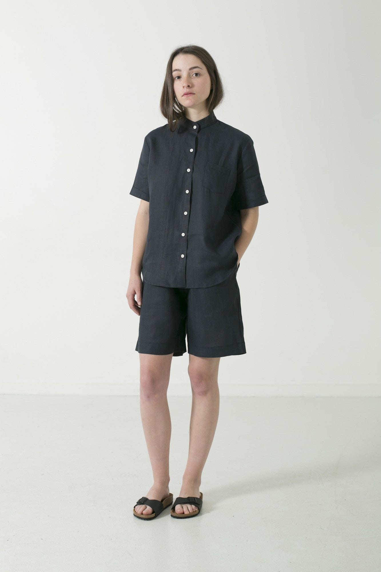 Hemp Linen Mandarin Short Sleeve Shirt - Ensemble Studios