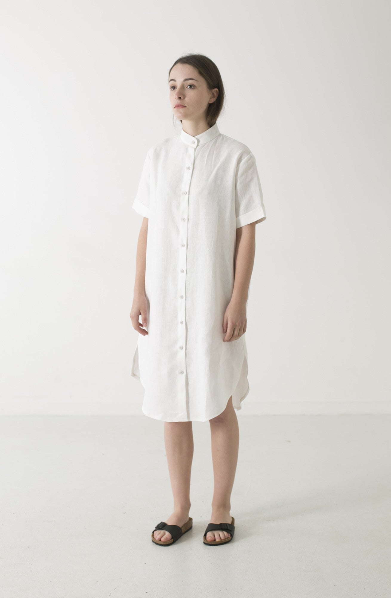 Hemp Linen Mandarin Short Sleeve Shirtdress - Ensemble Studios