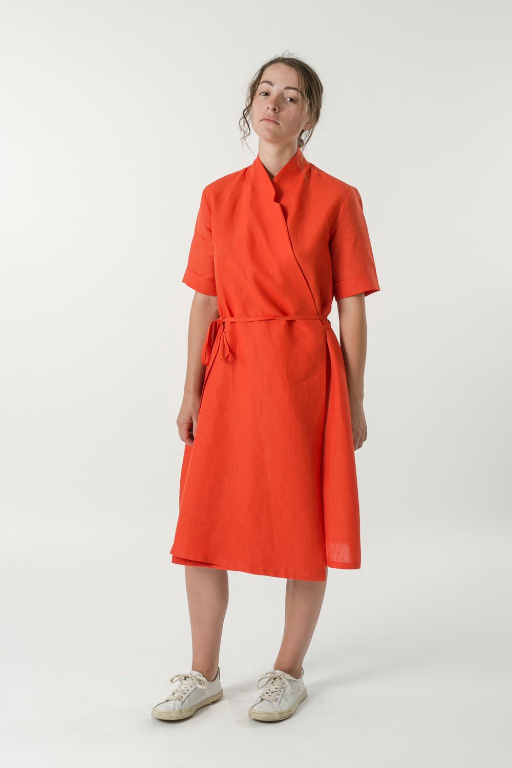 Hemp Linen Short Sleeve Wrap Dress - Ensemble Studios