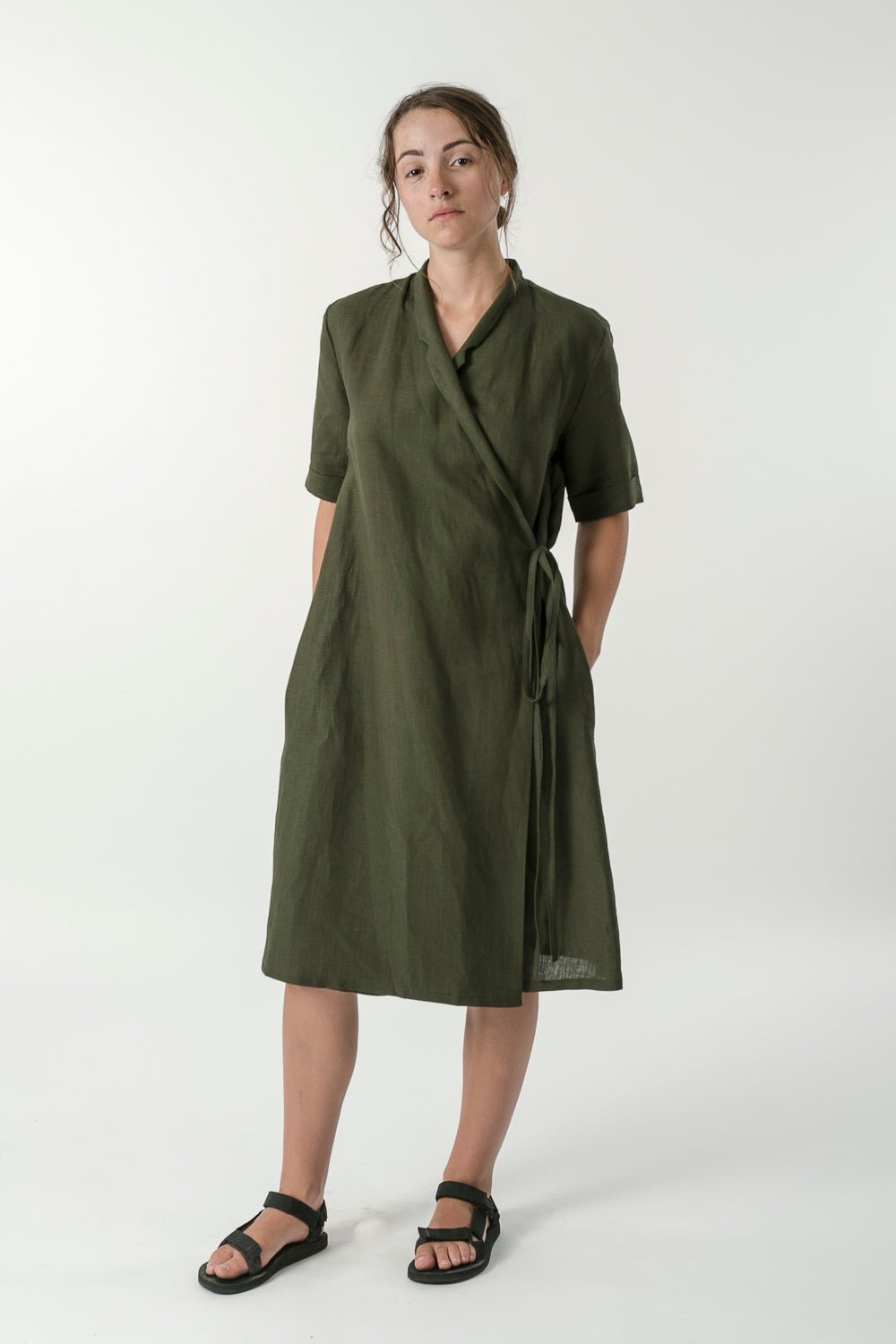 Hemp Linen Short Sleeve Wrap Dress - Ensemble Studios
