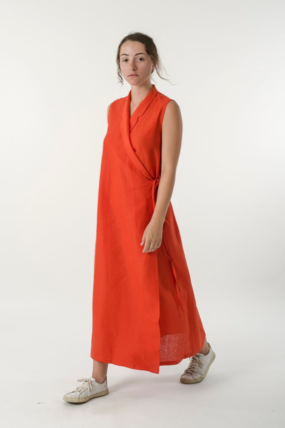Hemp Linen Sleeveless Wrap Dress - Ensemble Studios