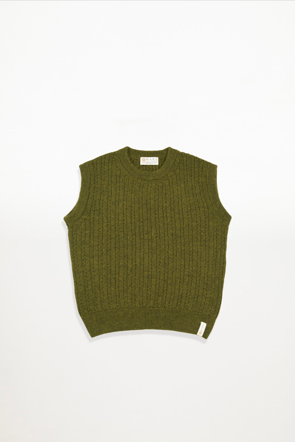 Mars Knitwear - Merino Wool Cable Sleeveless Jumper - Green Melange - Ensemble Studios