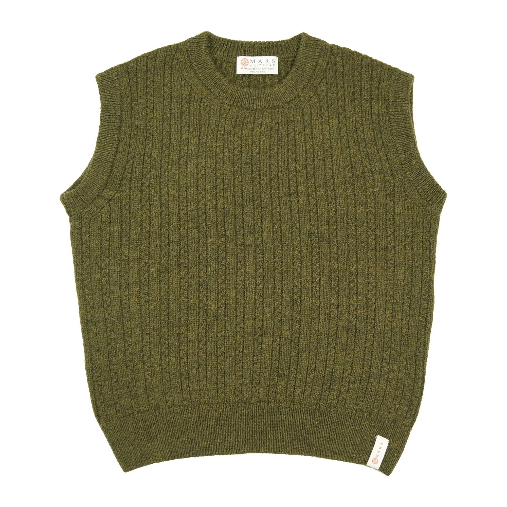 Mars Knitwear - Merino Wool Cable Sleeveless Jumper - Green Melange - Ensemble Studios