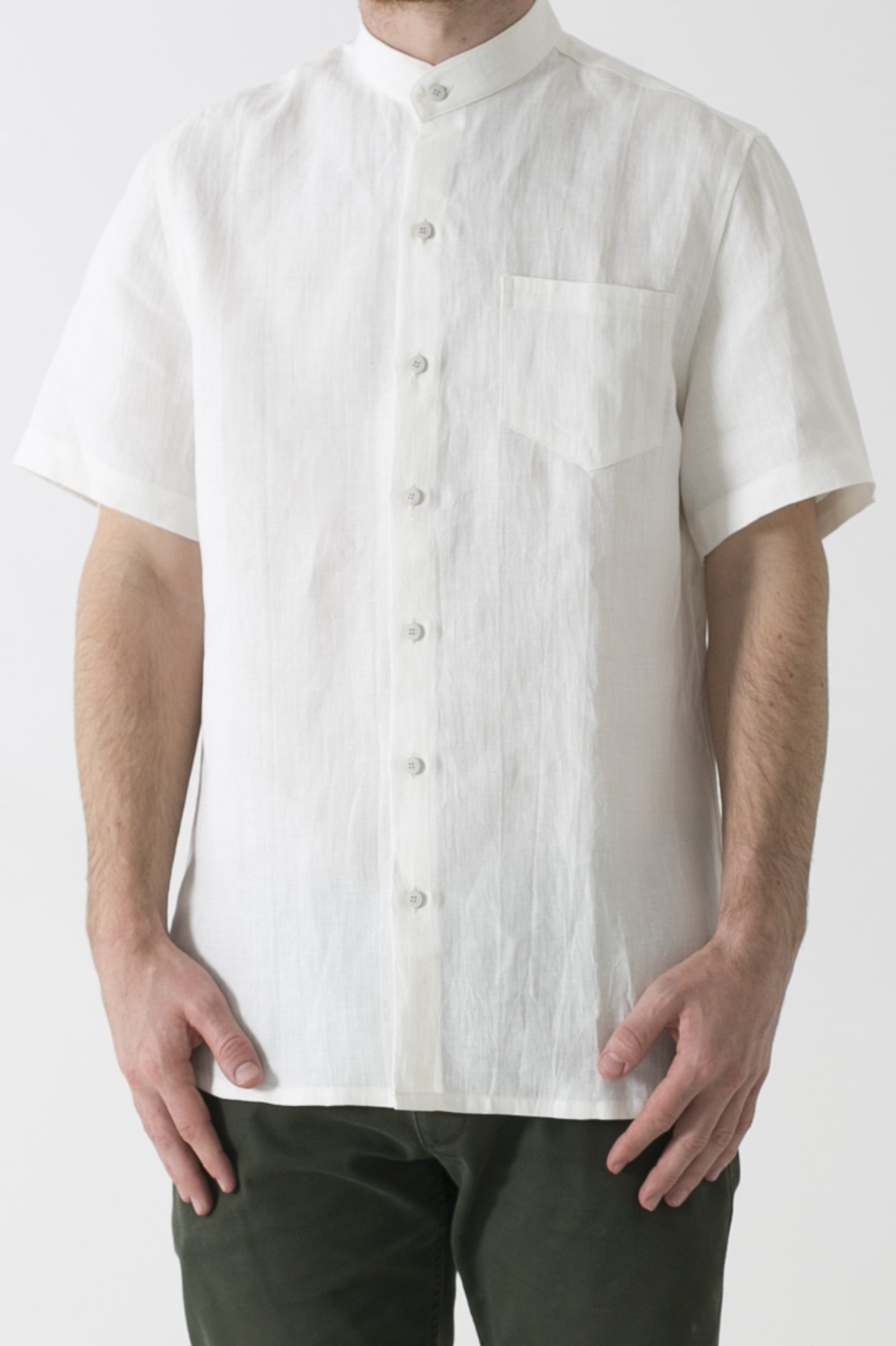 Mens Hemp Linen Mandarin Short Sleeve Shirt - Ensemble Studios