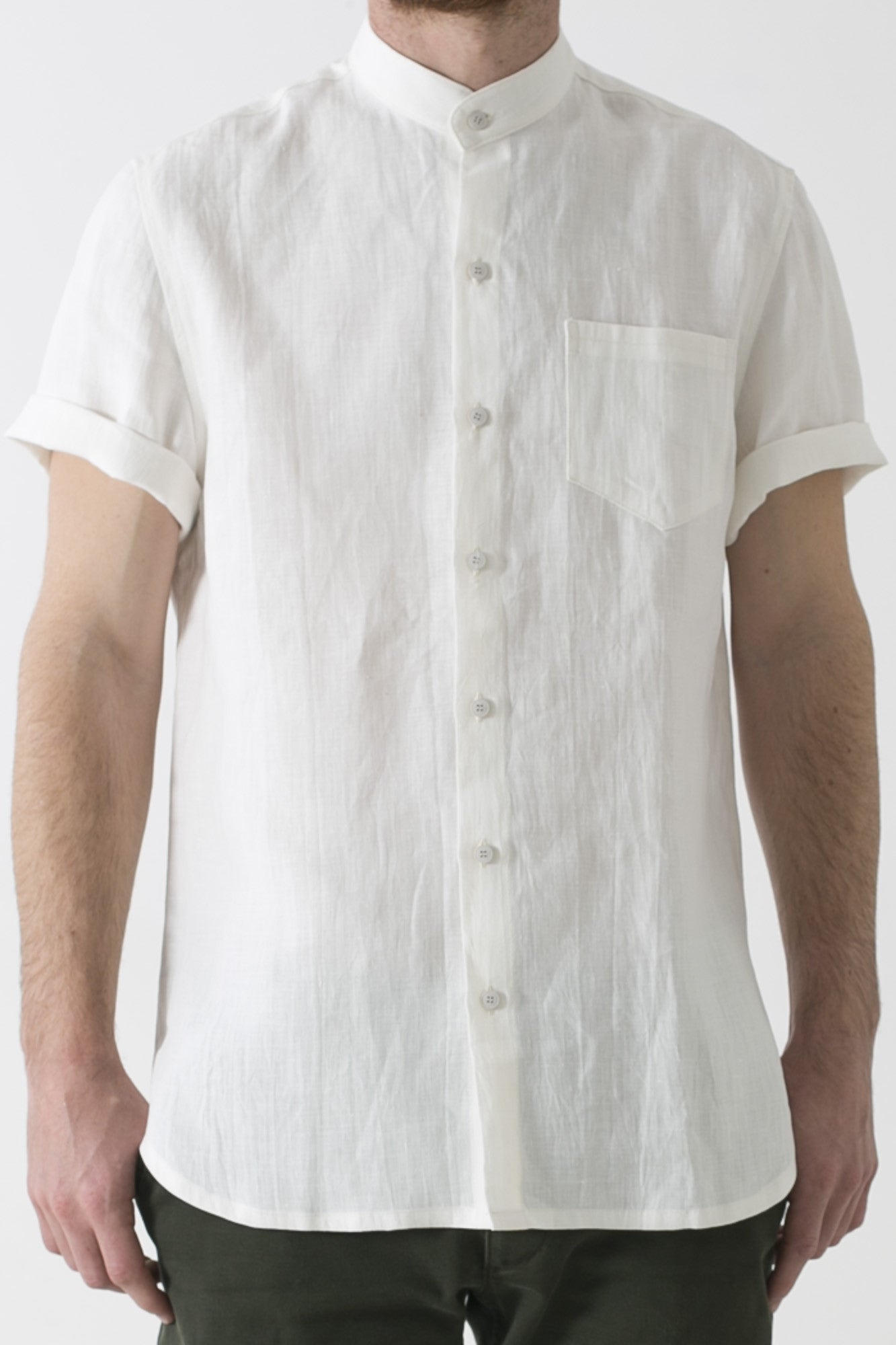 Mens Hemp Linen Mandarin Short Sleeve Shirt - Ensemble Studios