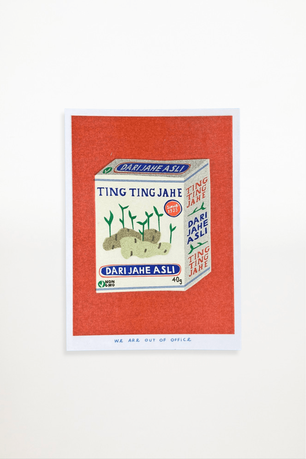 We are out of office - A risograph print of a box of ting ting candy - Ensemble Studios