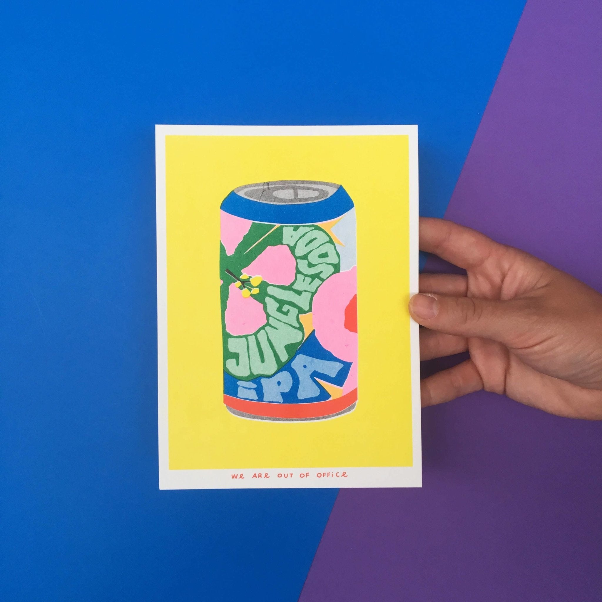 We are out of office - A risograph print of a can of Jungle Soda IPA - Ensemble Studios