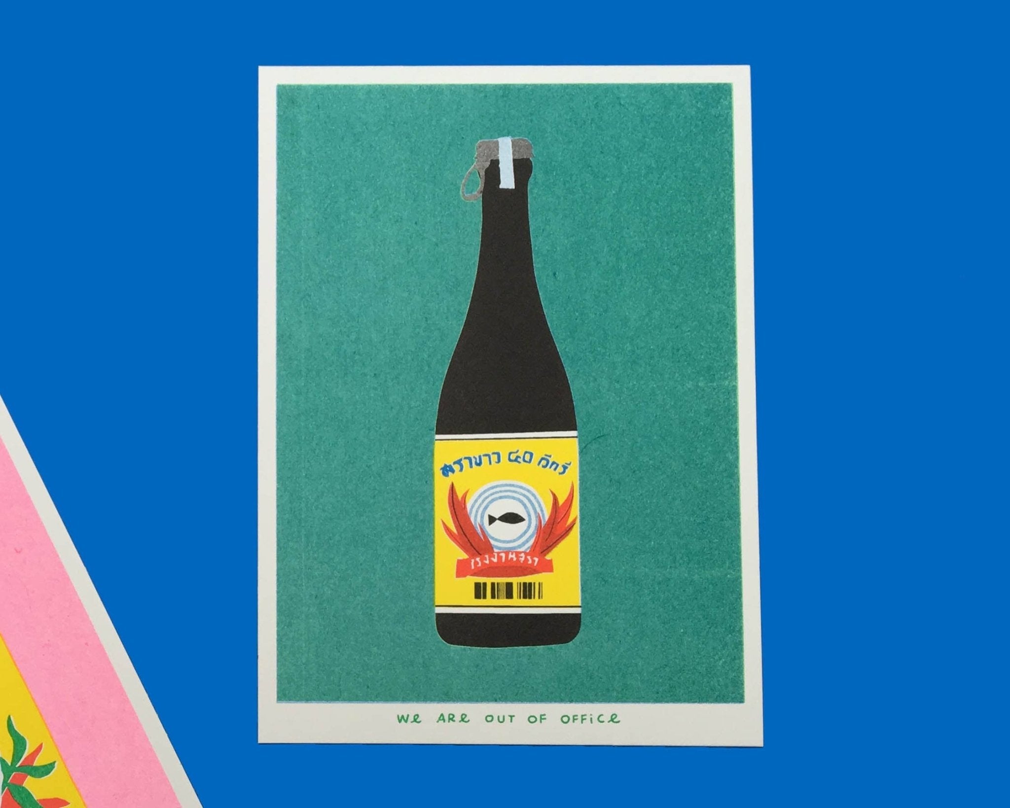 We Are Out of Office - A Risograph Print of a Thai Bottle of Booze - Ensemble Studios